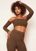Claire Chocolate Soft Rib Bardot Long Sleeve Crop Top