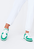Clara Green and White Lace Up Trainers