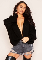 Clarice Black Thick Knit Oversized Button Cardigan