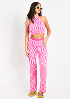 Clarice Pink Jacquard Knit Flared Trousers