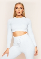 Clarina Blue Teddy Borg Long Sleeve Crop Top