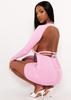 Clarise Pink Cut Out Back Tie Waist Rib Mini Dress