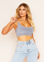 Corazon Grey Basic Round Scoop Neck Strappy Bralet