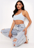 Corazon Pale Blue Basic Round Scoop Neck Strappy Bralet