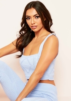 Cruz Pale Blue Cable Knitted Ribbed Crop Top