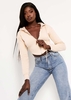 Daniella Beige Dip Hem Zip Up Cropped Hoodie