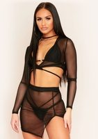 Danny Black Mesh Tie Long Sleeve Crop Top