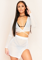 Danny White Mesh Tie Long Sleeve Crop Top