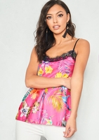 Darcy Hot Pink Tropical Longline Lace Cami Top