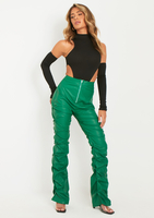 Darelle Green High Waisted Ruched PU Trousers