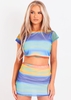 Dayana Blue Multi Gradient Printed Mesh Short Sleeve Top