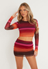 Dayana Pink Multi Gradient Printed Mesh Long Sleeve Top