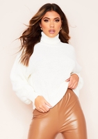 Della Cream Balloon Sleeve Roll Neck Knitted Jumper