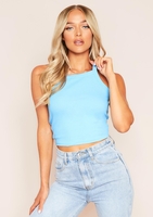 Demi Blue Ribbed Racer Crop Top