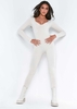 Eli Cream Plunge Ribbed Seamless Long Sleeve Jumpsuit