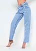 Elise Mid Wash Waist Button Detail Loose Fit Straight Leg Jeans