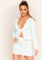 Elliana Mint Green Ribbed Double Zip Top