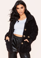 Ellis Black Teddy Borg Button Up Coat