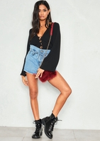 Emily Black Lace Up Flare Sleeve Blouse