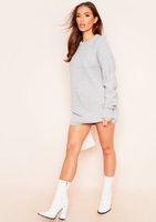 Emily Grey Ribbed Loose Fit Knitted Crew Neck Jumper Dress