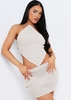 Emma Beige Tie Back Knitted Pointed Hem Crop Top