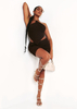 Emma Chocolate Tie Back Knitted Pointed Hem Crop Top