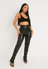Esperanza Black Vegan Leather Side Split Leggings