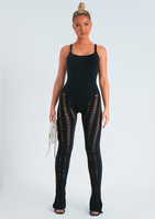 Eva Black Laddered Knitted Seam Jumpsuit