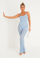 Eva Light Blue Laddered Knitted Seam Jumpsuit