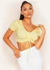 Faith Lemon Yellow Ruched Tie Ribbed Crop Top
