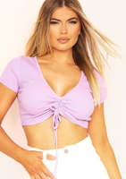 Faith Lilac Ruched Tie Ribbed Crop Top