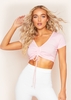Faith Pale Pink Ruched Tie Ribbed Crop Top