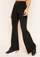 Farica Black Plain Ribbed Flared Trousers
