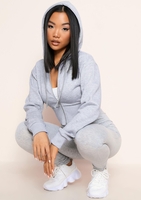 Freya Grey Zip Up Cropped Hoodie