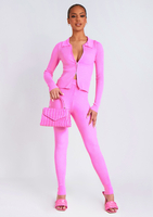Georga Pink Ribbed Knit Zip Up Cardigan & Legging Co-ord