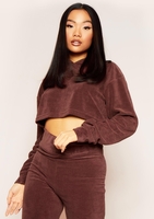 Grace Chocolate Velour Cropped Hoodie