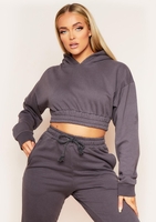 Hannah Charcoal Cropped Elasticated Hem Hoodie