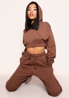 Hannah Chocolate Cropped Elasticated Hem Hoodie