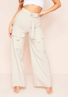Heloise Stone Belted Pocket Wide Leg Trousers
