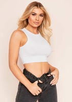Holly Light Grey Ribbed Racer Crop Top