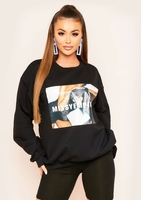 Ilara Black Missy Empire Girl Graphic Oversized Sweatshirt