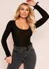 Irsa Black Ruched Sleeve Slinky Bodysuit