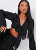Ivy Black Plisse Wrap Tie Crop Top