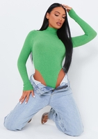 Jada Lime Ribbed Knitted High Neck Bodysuit