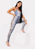 Jade Blue Printed Cut Out Detail Jumpsuit