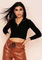 Jaden Black Zip Up Ribbed Knit Top