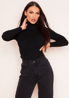 Jaley Black Roll Neck Long Sleeve Top