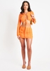 Jaliyah Orange Mesh Contrast Seam Lace Up Long Sleeve Crop Top