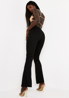 Jania Black Thick Bandage Ribbed Flared Trousers