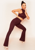 Jania Chocolate Thick Bandage Ribbed Flared Trousers